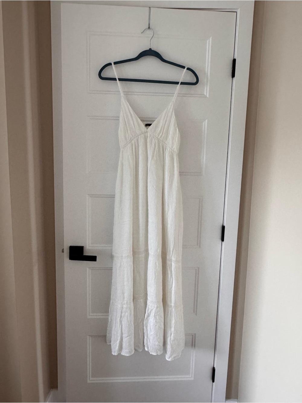 Bershka White Spaghetti-Strap Tiered Maxi Dress
